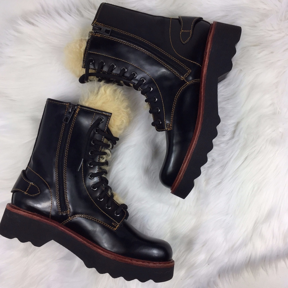 New COACH Moto Hiking Shearling Lace| Zip Boot 9B